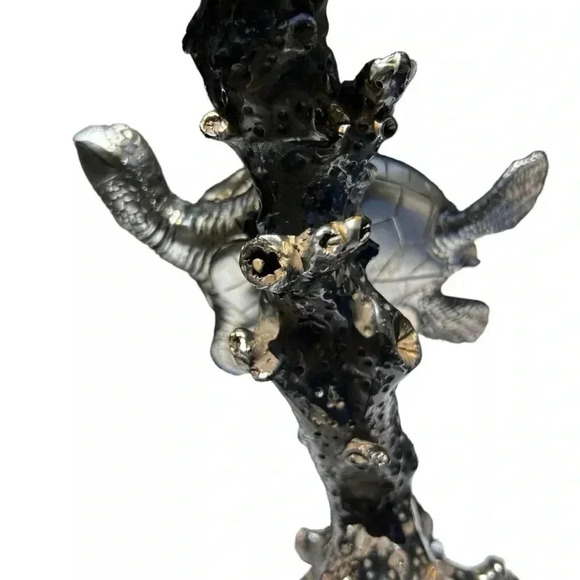 2 Swimming Sea Turtles Polystone Figurine 12" Decorative Coral Metallic Granite - Picture 8 of 9